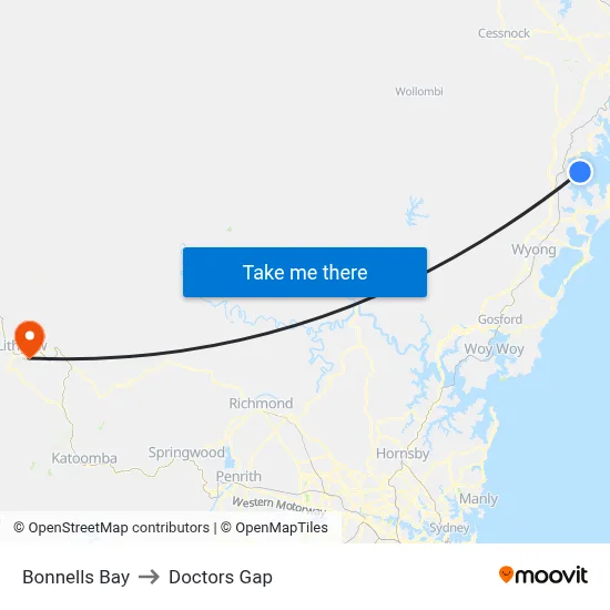 Bonnells Bay to Doctors Gap map