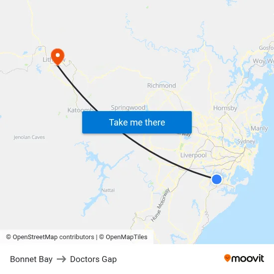 Bonnet Bay to Doctors Gap map