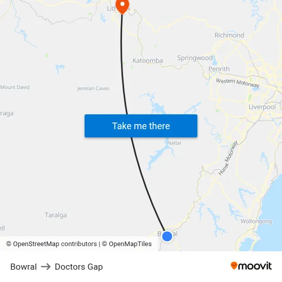 Bowral to Doctors Gap map