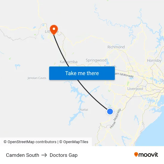 Camden South to Doctors Gap map