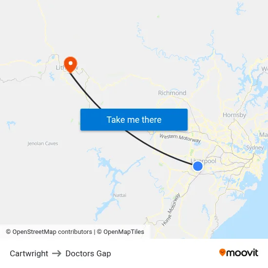 Cartwright to Doctors Gap map