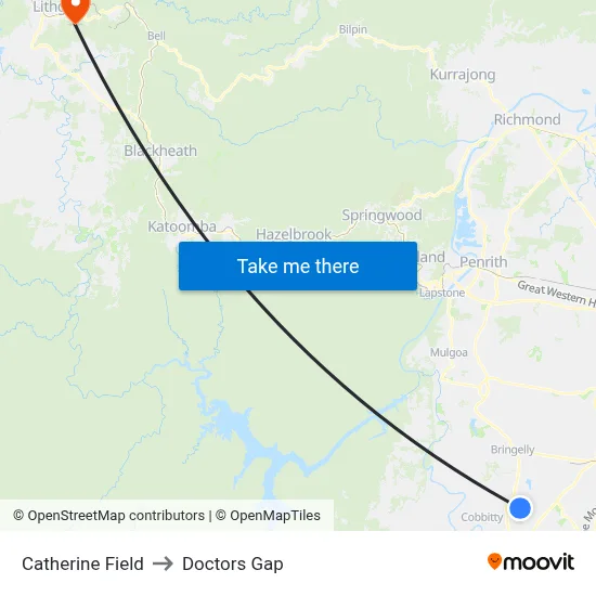 Catherine Field to Doctors Gap map
