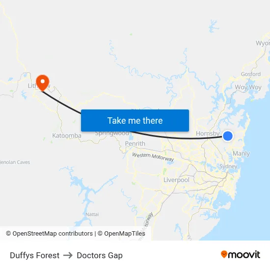 Duffys Forest to Doctors Gap map