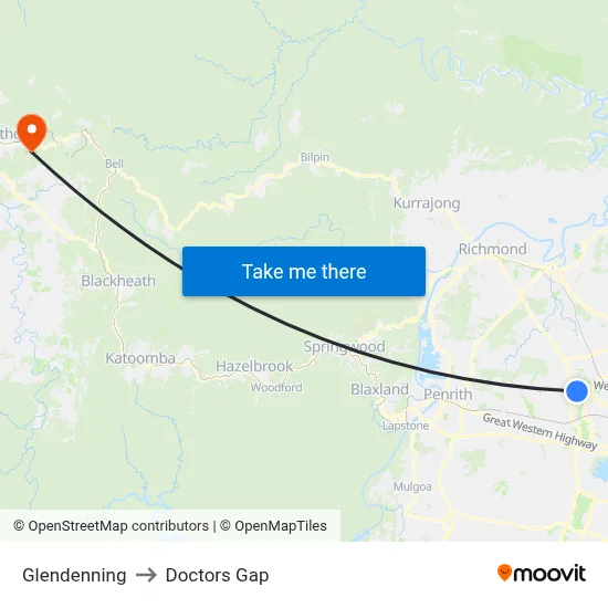 Glendenning to Doctors Gap map