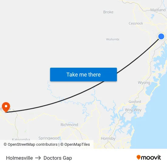 Holmesville to Doctors Gap map