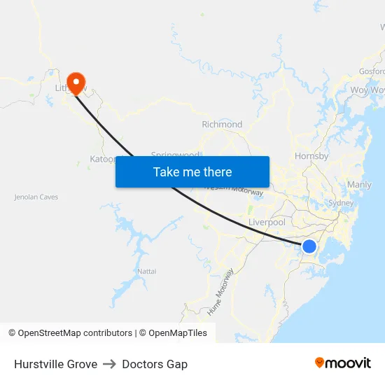 Hurstville Grove to Doctors Gap map