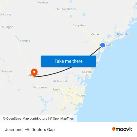 Jesmond to Doctors Gap map
