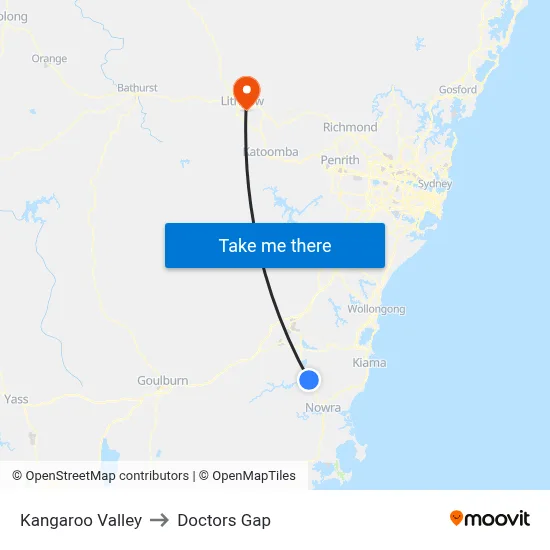 Kangaroo Valley to Doctors Gap map