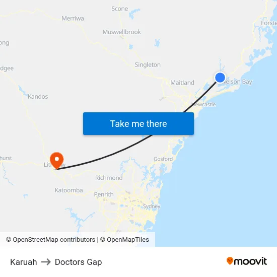 Karuah to Doctors Gap map