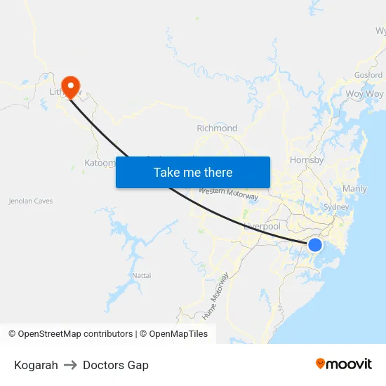 Kogarah to Doctors Gap map