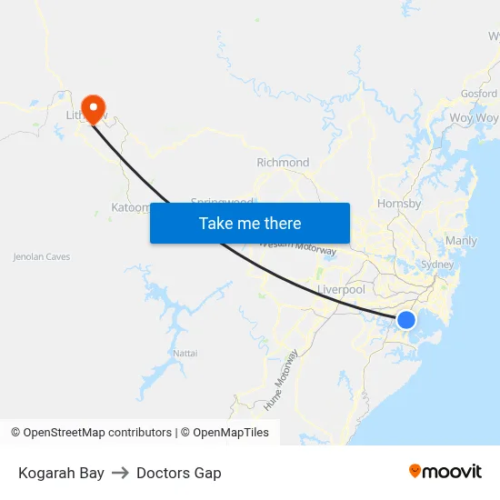 Kogarah Bay to Doctors Gap map