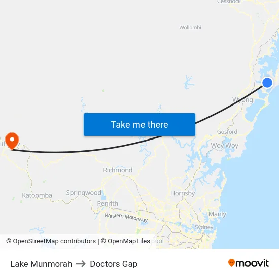 Lake Munmorah to Doctors Gap map