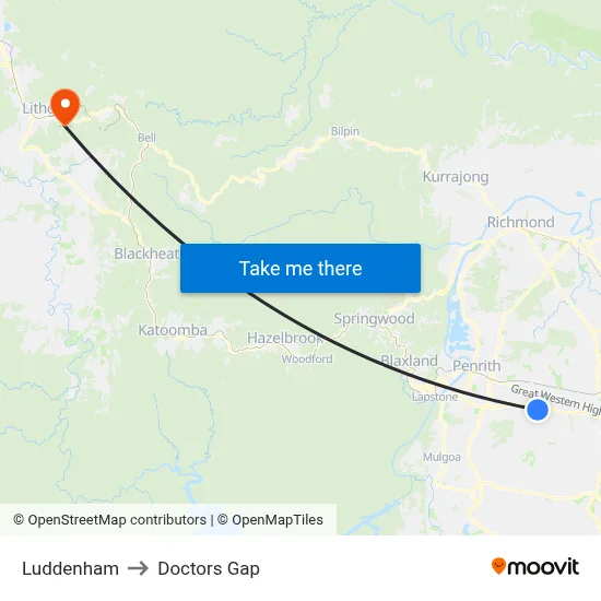 Luddenham to Doctors Gap map