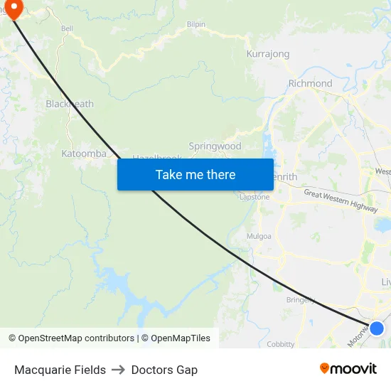 Macquarie Fields to Doctors Gap map