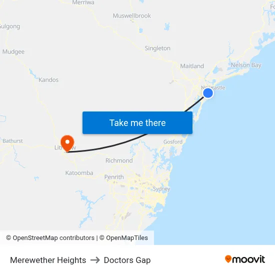 Merewether Heights to Doctors Gap map