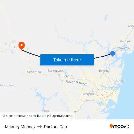 Mooney Mooney to Doctors Gap map