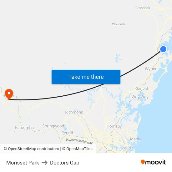 Morisset Park to Doctors Gap map