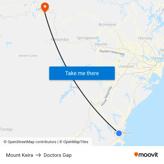 Mount Keira to Doctors Gap map
