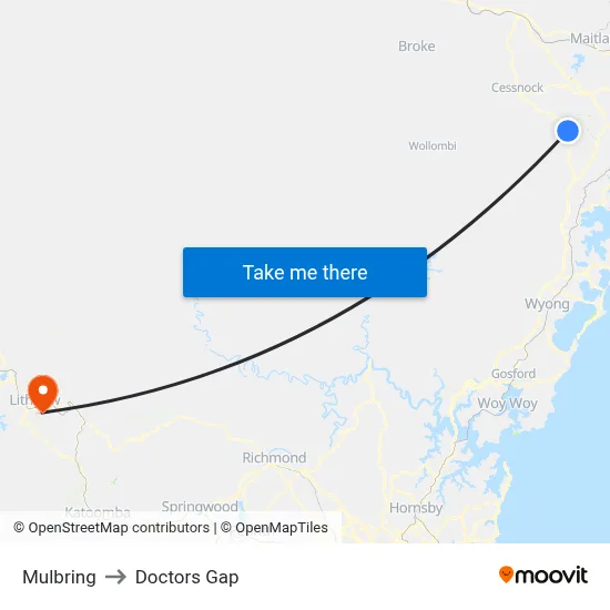 Mulbring to Doctors Gap map
