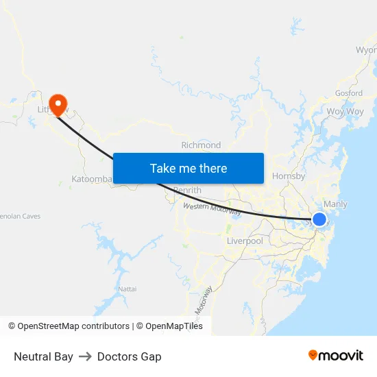 Neutral Bay to Doctors Gap map