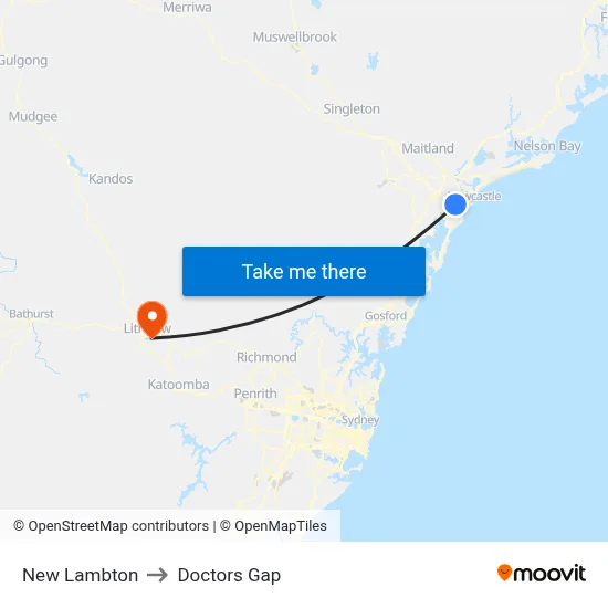 New Lambton to Doctors Gap map