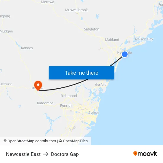 Newcastle East to Doctors Gap map