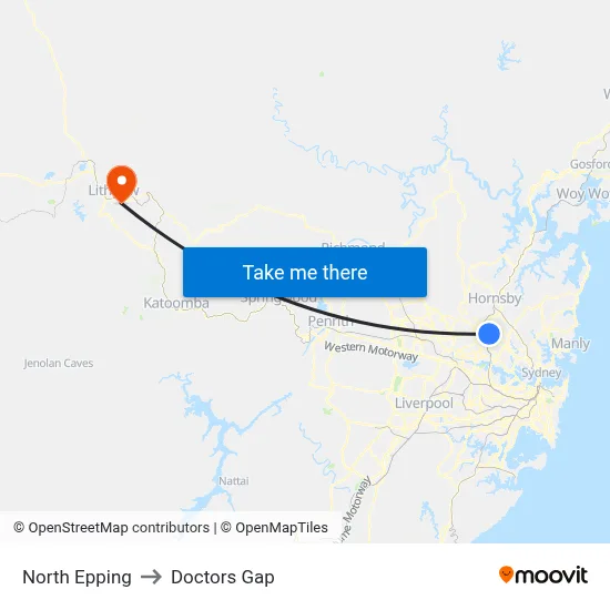 North Epping to Doctors Gap map