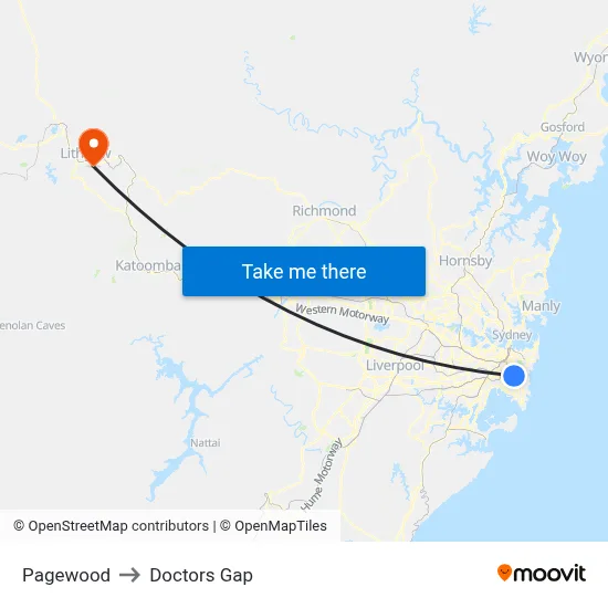 Pagewood to Doctors Gap map