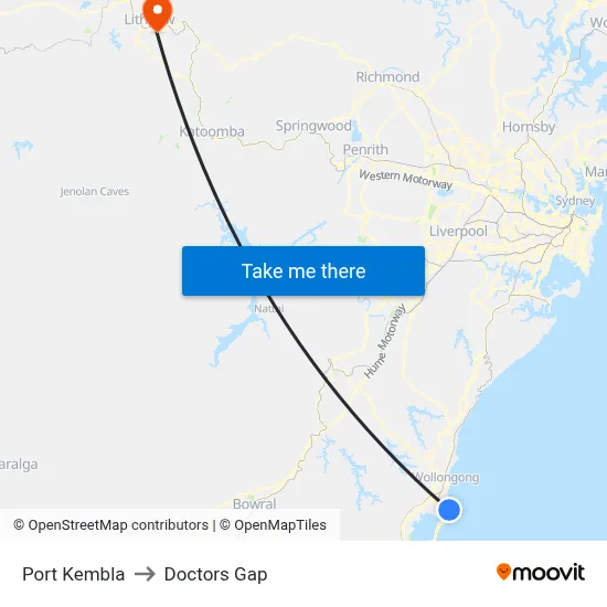 Port Kembla to Doctors Gap map