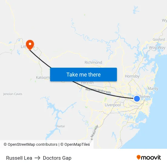 Russell Lea to Doctors Gap map