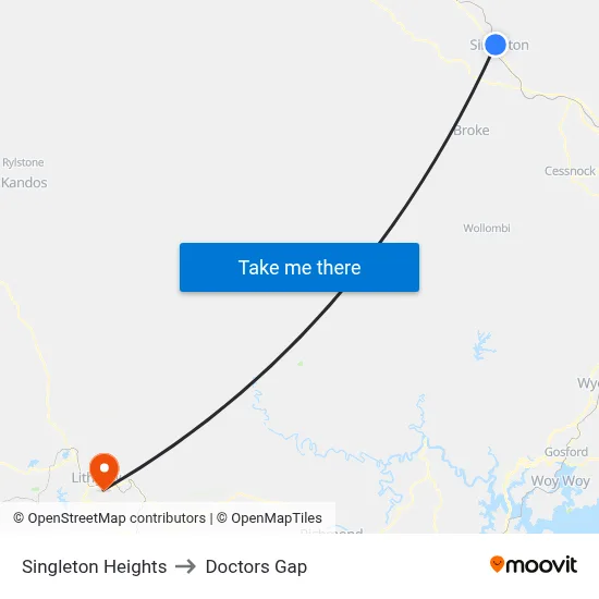 Singleton Heights to Doctors Gap map
