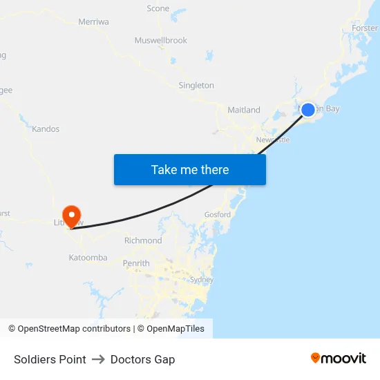 Soldiers Point to Doctors Gap map