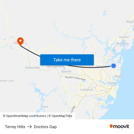 Terrey Hills to Doctors Gap map