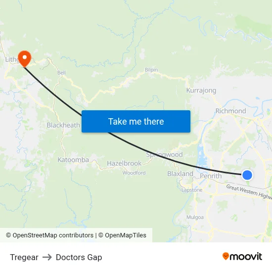 Tregear to Doctors Gap map