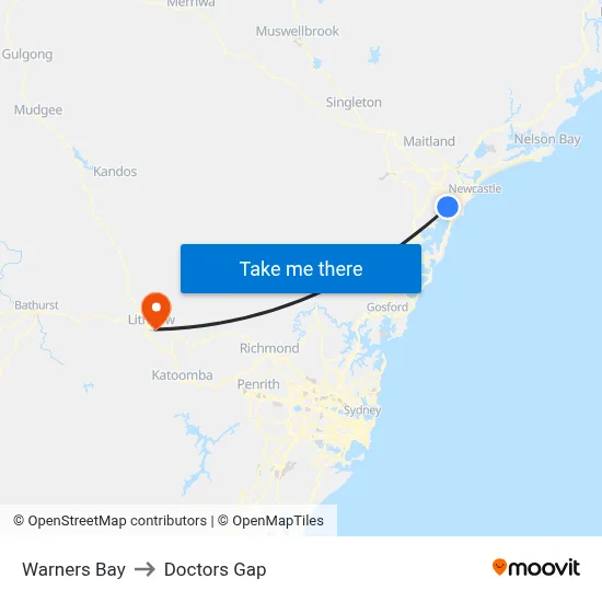 Warners Bay to Doctors Gap map