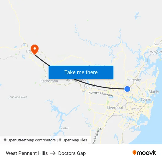 West Pennant Hills to Doctors Gap map