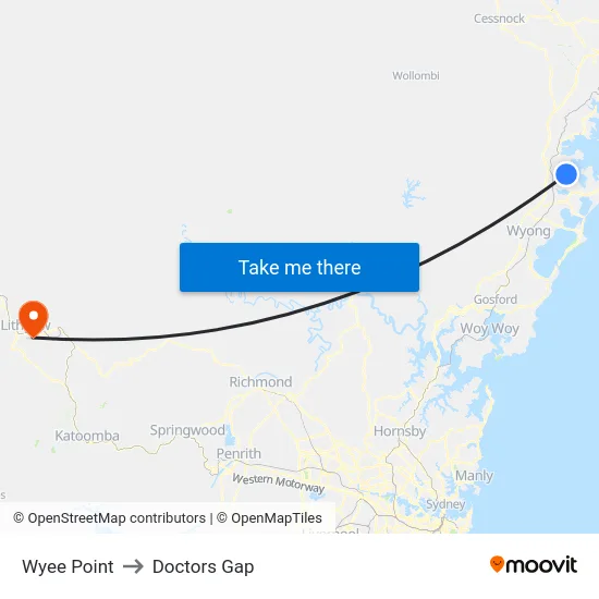 Wyee Point to Doctors Gap map