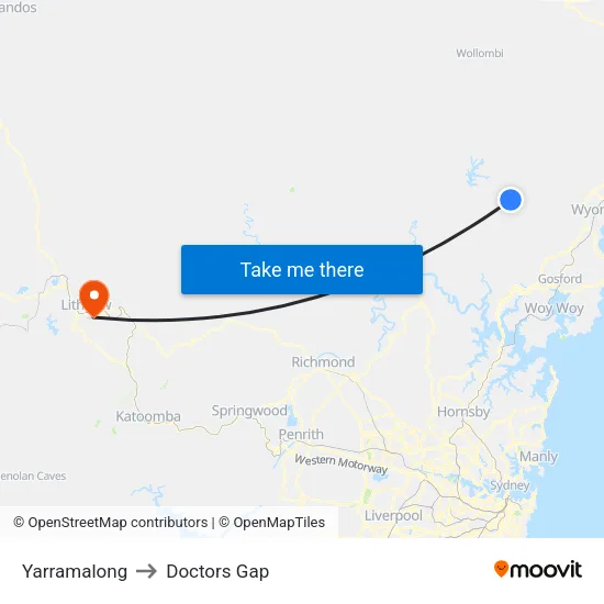 Yarramalong to Doctors Gap map