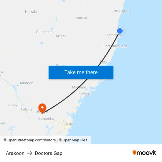 Arakoon to Doctors Gap map