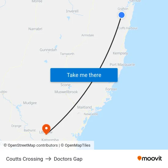 Coutts Crossing to Doctors Gap map