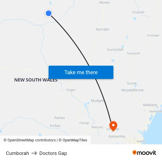Cumborah to Doctors Gap map