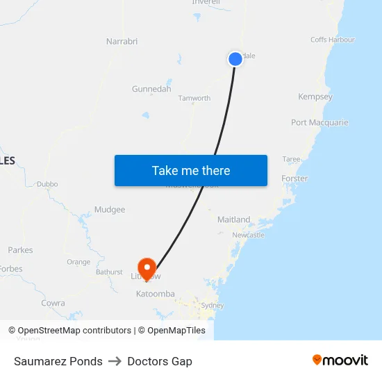 Saumarez Ponds to Doctors Gap map