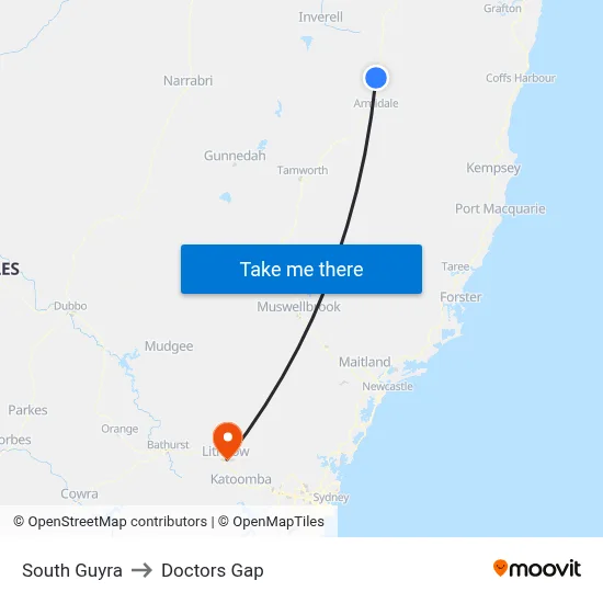 South Guyra to Doctors Gap map