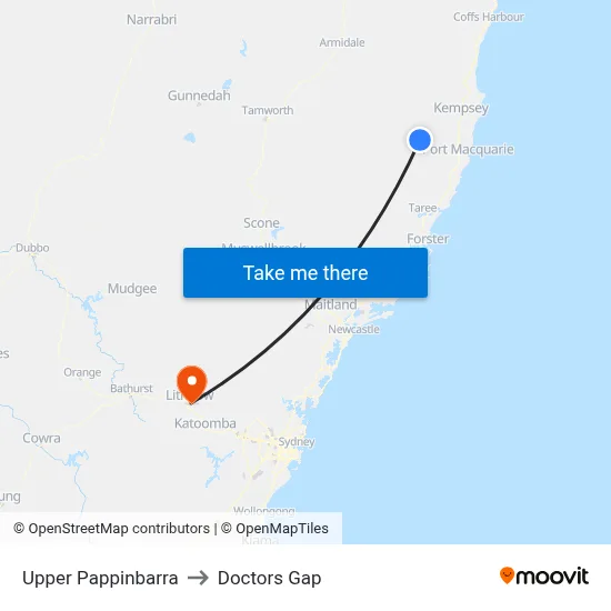 Upper Pappinbarra to Doctors Gap map