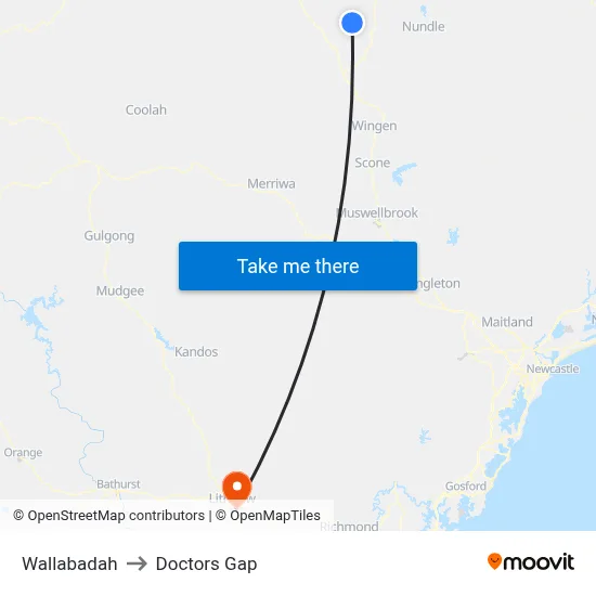 Wallabadah to Doctors Gap map