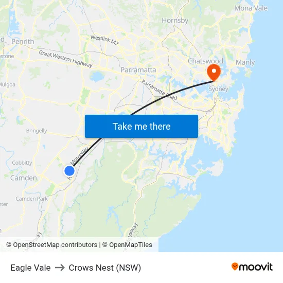 Eagle Vale to Crows Nest (NSW) map