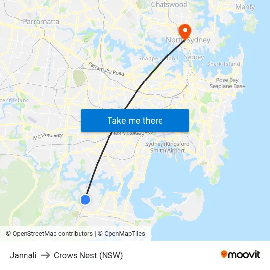 Jannali to Crows Nest (NSW) map