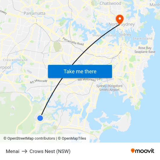 Menai to Crows Nest (NSW) map
