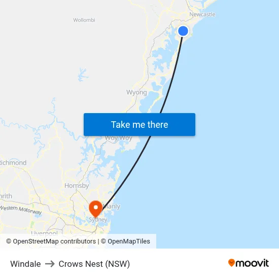Windale to Crows Nest (NSW) map