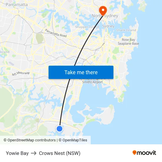 Yowie Bay to Crows Nest (NSW) map